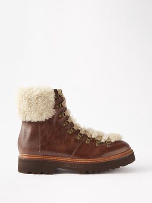 Grenson - Brad Shearling-leather Boots - Mens - Dark Brown