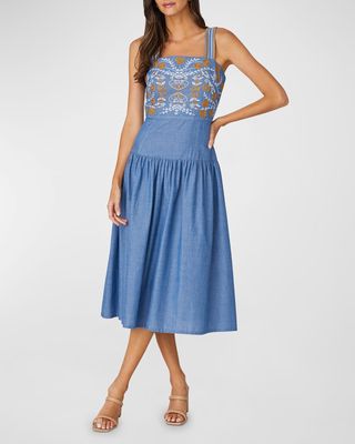 Greta Embroidered Knee-Length Dress