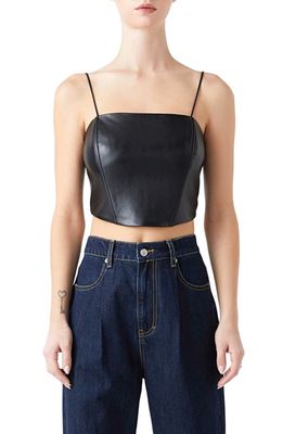 Grey Lab Faux Leather Crop Top in Black