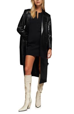 Grey Lab Long Faux Leather Trench Coat in Black