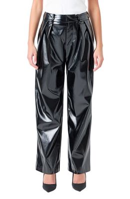 Grey Lab Pleat Faux Patent Leather Pants in Black