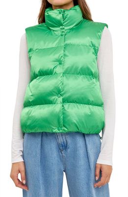 Grey Lab Quilted Satin Puffer Vest in Green