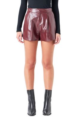 Grey Lab Shiny Faux Leather Shorts in Burgundy