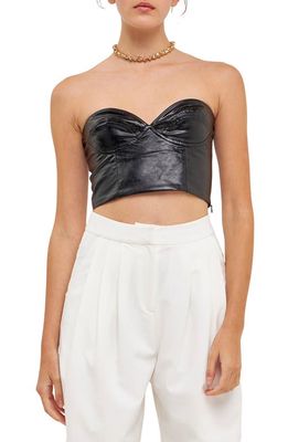Grey Lab Strapless Faux Leather Bustier Crop Top in Black