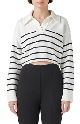 Grey Lab Stripe Cotton Blend Crop Sweater in Cream/Black