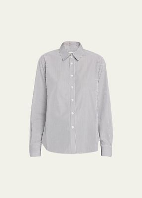 Grid-Print Button-Down Cotton Shirt