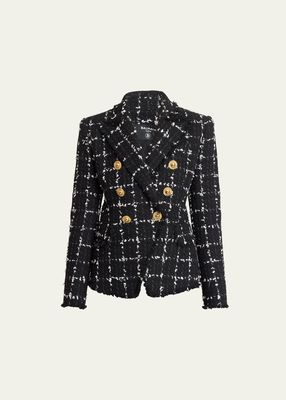 Grid Tweed Double-Breasted Blazer