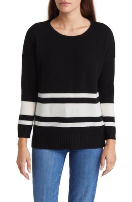 Griffen Wool & Cashmere Stripe Tunic Sweater in Black/Ivory
