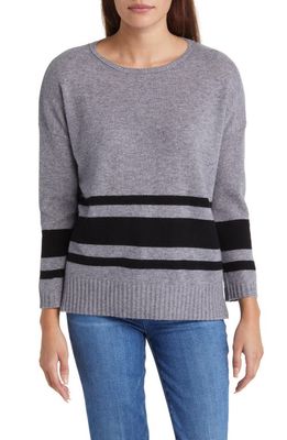 Griffen Wool & Cashmere Stripe Tunic Sweater in Light Grey/Black
