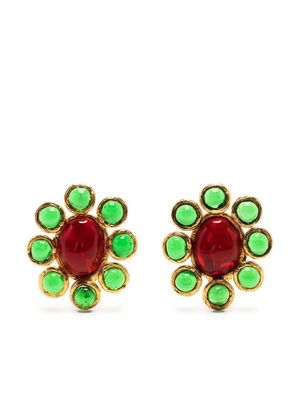 Gripoix gemstone-embellished floral-motif clip-on earrings - Gold