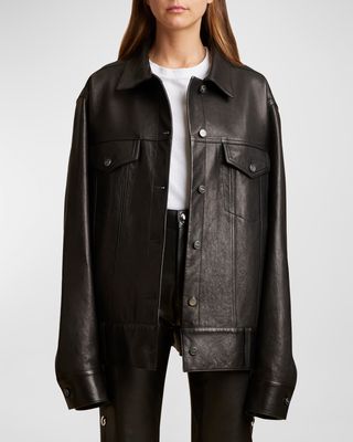 Grizzo Oversized Leather Collared Jacket