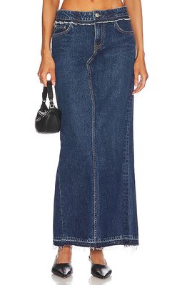 GRLFRND Cameron Low Rise Column Maxi Skirt With Back Slit in Blue