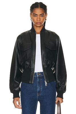 GRLFRND The Cropped Leather Bomber in Black