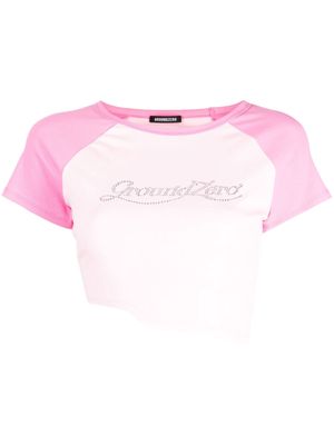 Ground Zero logo-appliqué raw-cut T-shirt - Pink
