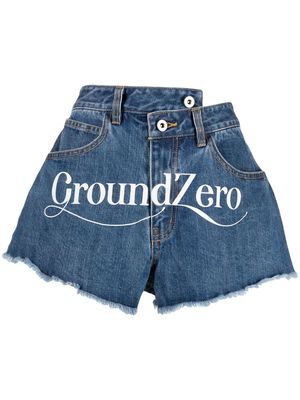 Ground Zero logo-print denim shorts - Blue