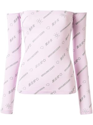 Ground Zero logo print off shoulder top - Pink