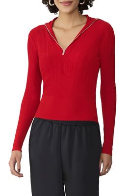 GSTQ Fine Rib Long Sleeve Quarter Zip Sweater in Valentine Red