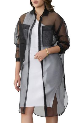GSTQ Sheer Button-Up Tunic in Black