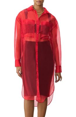 GSTQ Sheer Button-Up Tunic in Valentine Red