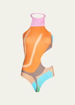 Gubbio Abstract-Print Cutout One-Piece Swimsuit