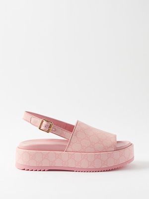 Gucci - Angelina Gg Supreme Rubber Flatform Sandals - Womens - Light Pink