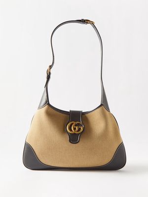 Gucci - Aphrodite Medium Gg-plaque Canvas Shoulder Bag - Womens - Beige Black