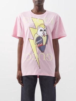 Gucci - Bananya-print Cotton-jersey T-shirt - Womens - Light Pink