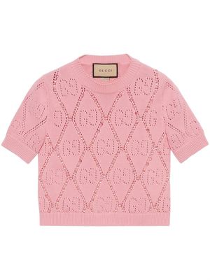 Gucci bead-embellished GG knitted top - Pink