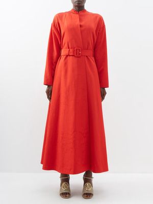 Gucci - Belted Moiré Coat - Womens - Bright Red