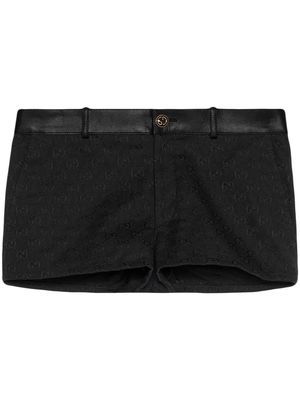Gucci Black Leather Trim Monogram Shorts
