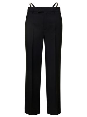 Gucci Black Tailored Pants With Leather Detail With Square G In Mohair And Wool Woman