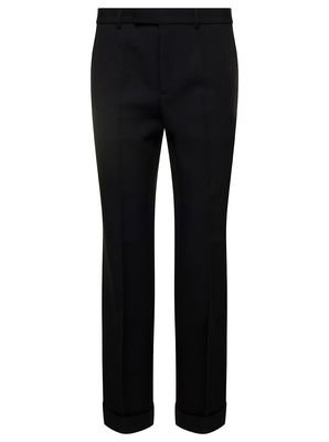 Gucci Black Textured Gabardine Wide Leg Trouser In Wool Man