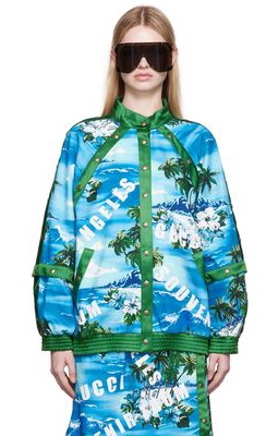 Gucci Blue & Green Printed Jacket