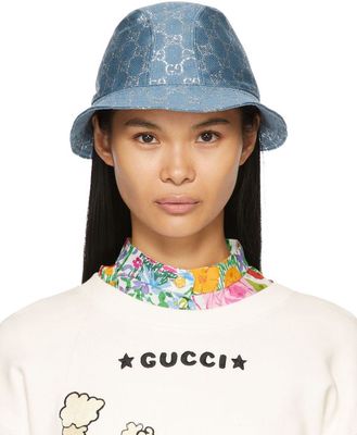 Gucci Blue Lamé GG Bucket Hat
