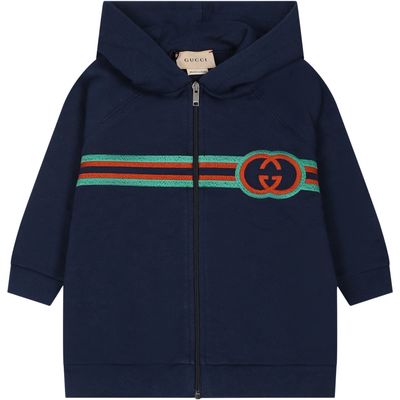 Gucci Blue Sweatshirt For Baby Boy With Interlocking Gg