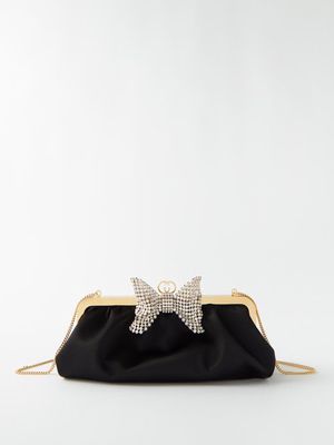 Gucci - Broadway Crystal-embellished Bow Satin Clutch Bag - Womens - Black