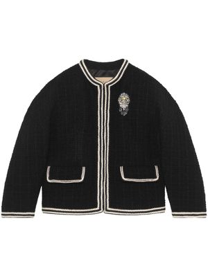 Gucci brooch-detail tweed jacket - Black