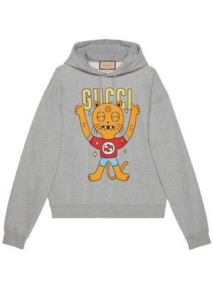 Gucci cartoon-print slogan-print hoodie - Grey
