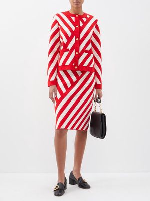 Gucci - Chevron-stripe Wool Skirt - Womens - Red White