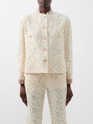 Gucci - Collarless Broderie-anglaise Jacket - Womens - Ivory