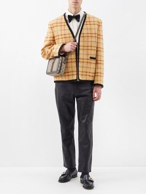 Gucci - Collarless Check Linen-blend Jacket - Mens - Beige Check