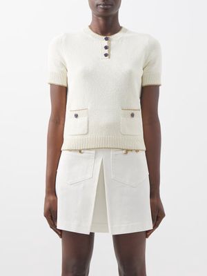 Gucci - Collarless Half-button Knitted Top - Womens - Ivory