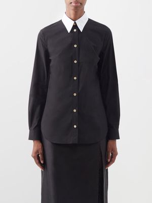 Gucci - Contrast-collar Cotton-poplin Shirt - Womens - Black