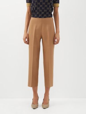 Gucci - Cropped Hopsack Trousers - Womens - Light Brown