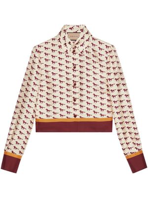 Gucci cropped horse-print silk shirt - Neutrals