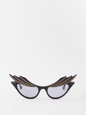 Gucci - Crystal-embellished Cat-eye Acetate Sunglasses - Womens - Black Multi