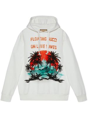 Gucci crystal-embellished cotton hoodie - White