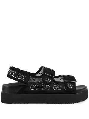 Gucci crystal-embellished monogram-pattern sandals - Black
