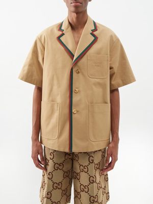 Gucci - Cuban-collar Web-stripe Cotton Jacket - Mens - Beige Multi