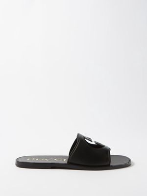 Gucci - Cutout-monogram Leather Slides - Mens - Black